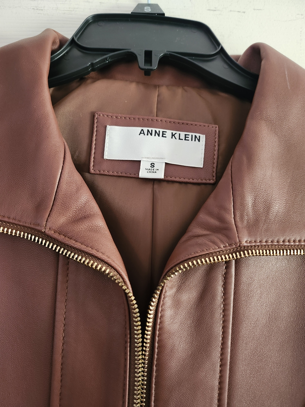 Anne Klein Women's REAL Leather Zip Front Jacket - Brown - Picture 2 of 5